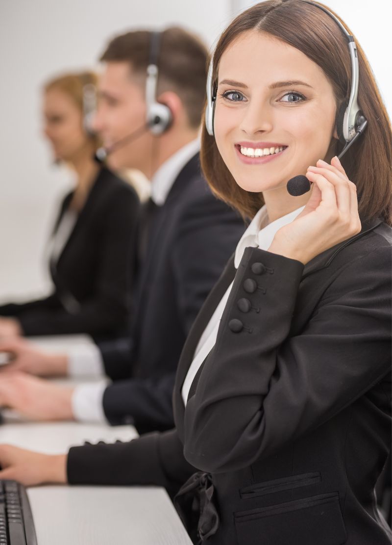 A Woman's Face With A Headset And A Microphone